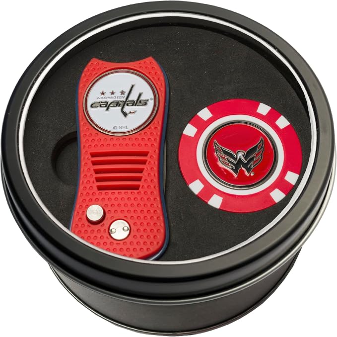 Team Golf NHL Gift Set Retractable Divot Tool & Chip, Includes 2 Double-Sided Enamel Ball Markers, Patented Design, Less Damage to Greens, Retractable Mechanism