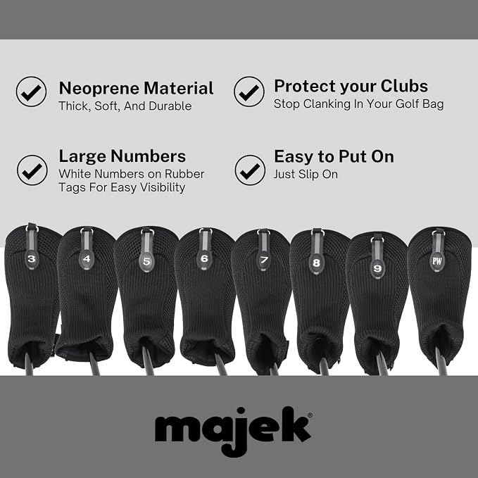 Black All Hybrid Headcover Set 3 4 5 6 7 8 9 Pw Golf Club Covers Head Cover Neoprene Mesh Complete