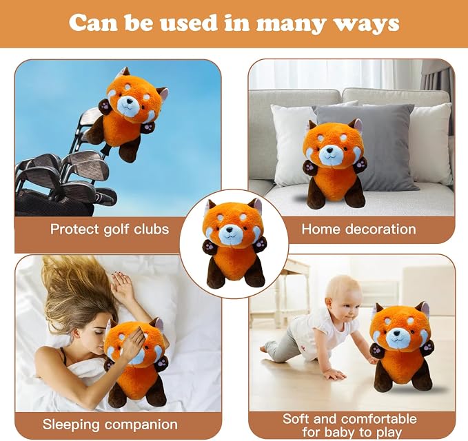 Cute Red Panda Golf Headcover, Animals Plush Golf Club Head Covers, Small Size Fits Hybird and Irons, Large Size Fits Standard 460cc Driver Head