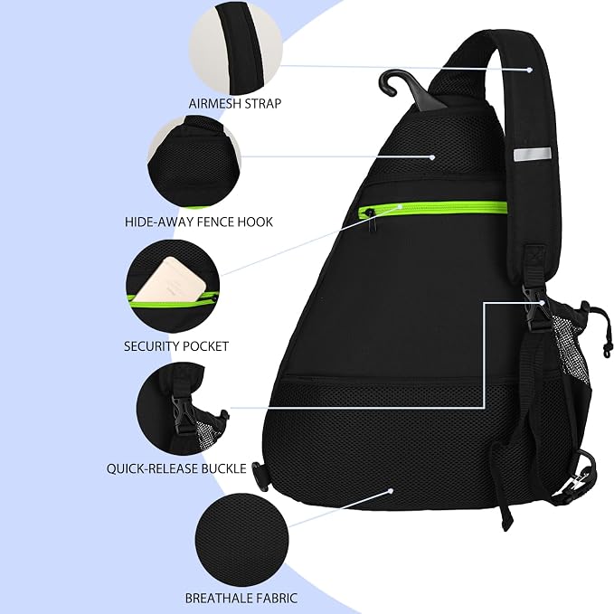Goloni Pickleball Sling Bag for Men Women, Lightweight Pickleball Backpack with Fence Hook