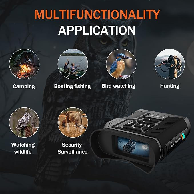 1080P Night Vision Goggles, 10X Optical Telescopes and 8X Digital Zoom for Total Darkness Surveillance, 3'' Large Screen Binoculars can Save Photo & Video with 64GB Memory Card, for Camping, Hunting