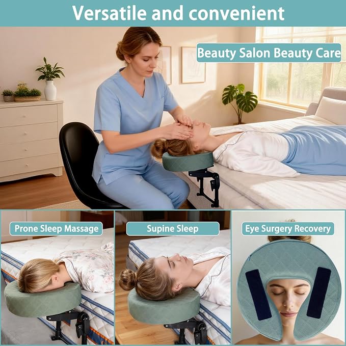 Massage Headrest for Bed,Adjustable Face Down Pillow After Eye Surgery Vitrectomy,Massage Head Rest for Bed At Home Mattress,Portable Massage Pillow Face Cradle (Black,6-17IN)