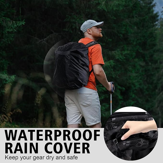 Goture Fishing Backpack,900D Water-Resistant Tackle Backpack with Rod Holders, SBS Zippers,45L Large Fishing Bag Storage Gear Tackle Bag with Rain Cover, Bottle Holder for Travel Camping Hiking