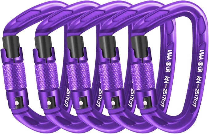 UIAA Certified Professional Heavy Duty Large Locking Carabiner Clips Climbing Carabiner 25kN Auto Locking Carabiner for Rock/Ice Climbing Rappelling Rescue Swing etc, D Shaped