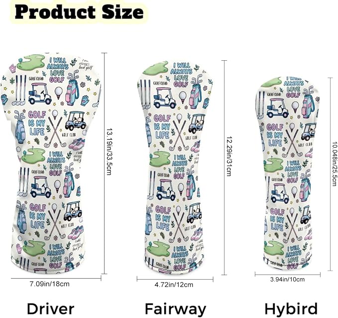 Rnyleeg Golf Club Head Covers for Women Driver Head Cover Leather Fairway Wood Headcover Hybrid Headcovers for Golf Clubs