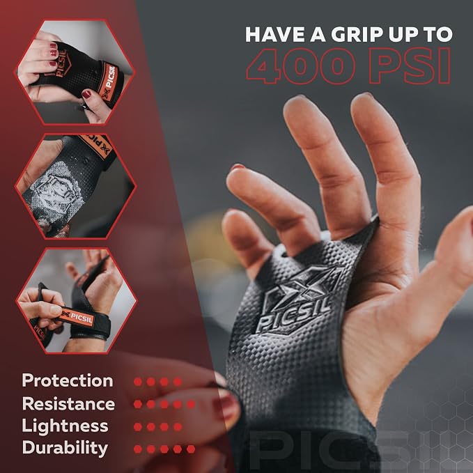 PICSIL - RX Grips | Synthetic Workout & Gymnastics Grips | Ultra-Resistant Carbon Fibre for Cross Training | Helps Prevent Tears & Blisters | Carbon Fibre Material | Use wiht Chalk |