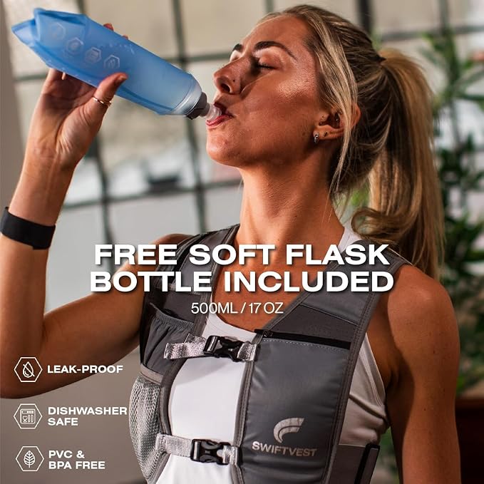 Running Phone Holder Vest with 500ml/17oz Water Bottle | Reflective Hydration Vest | Adjustable | Light | 6 Pockets for Running Accessories | Unisex