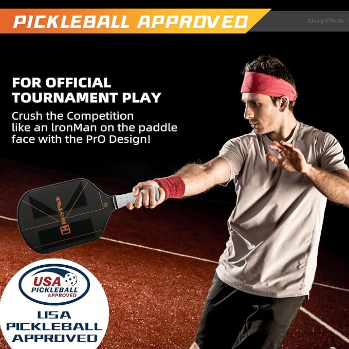 Pickleball Paddle, USAPA Approved, Lightweight & Wide, Carbon Fiber Surface, 16mm Thick, Anti-Slip Grip, Gift for Men