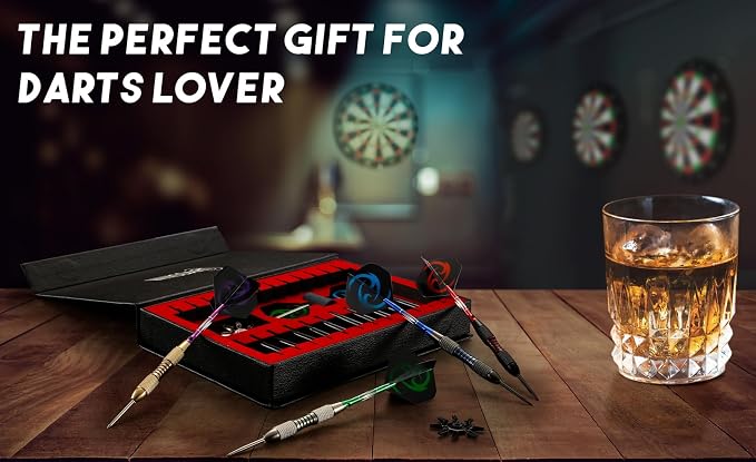 WINSDART Darts Metal Tip Set Professional Metal Darts for Dartboard Steel Tip Darts with Nonslip Iron Barrel Aluminum Dart Shafts,Extra Flights,Dart Sharpener,Gift Box