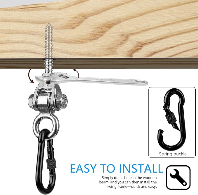 2-Pack Heavy Duty Swing Hangers with Bearings- 304 Stainless Steel Swing Hooks Set Brackets with 2 Oval Hooks,1500LB Capacity for Porch Swings, Hanging Chairs, Punching Bags, Gym Equipment