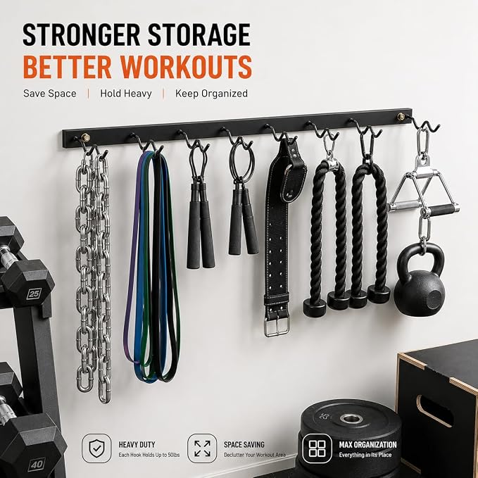 Cable Attachment Storage Rack, LAT Pulldown Bar Holder, Home Gym Organizer for Cable Handles and Attachments