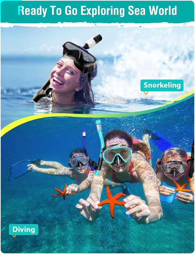 Seovediary Snorkel Set Adults Snorkeling Gear Anti-Fog Panoramic View Swim Mask Dry Top Snorkel Kit with Carry Bag for Snorkeling Scuba Diving Swimming Travel