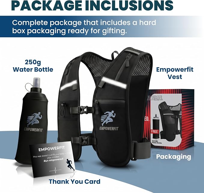 Running Hydration Vest with 500ml Soft Bottle – Lightweight Running Pack for Men & Women, Breathable Mesh, Reflective, 6 Pockets