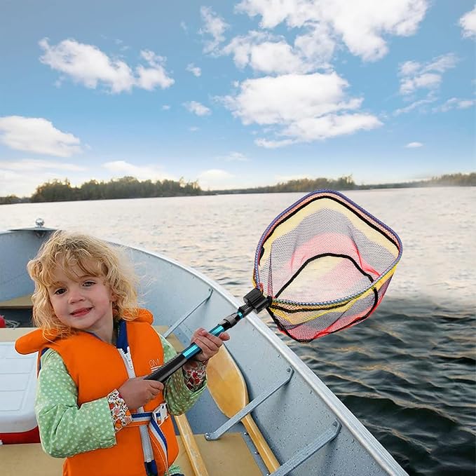 SANLIKE Collapsible Telescopic Fishing Net Rubber Coated Fresh/Salt Water