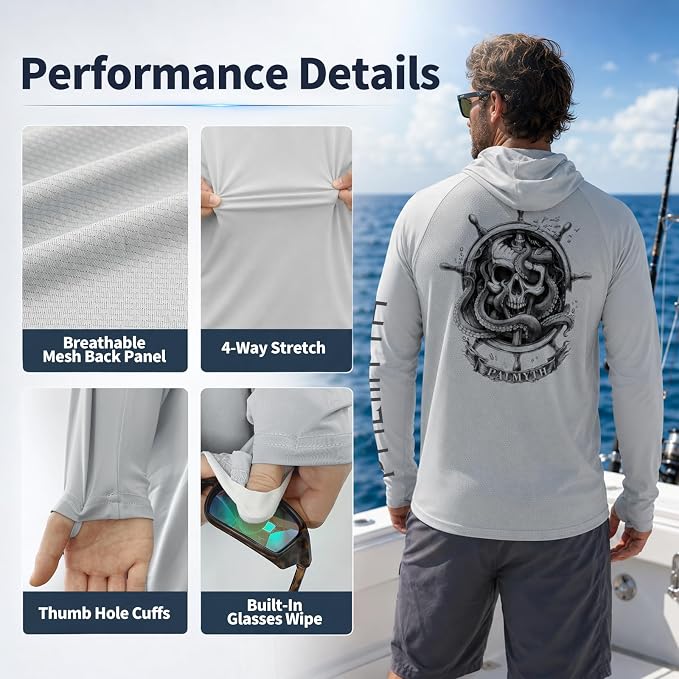 Palmyth Men's Fishing Hoodie Shirt UPF 50+ Quick-Dry Breathable Long Sleeve | Long Sleeve Fishing Shirt, UPF 50+ Sun Protection, Quick-Dry Fabric, Breathable Mesh Back, Built-in Face Mask, 4-way Stretch