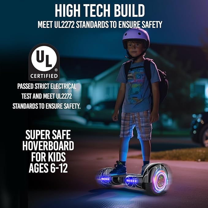 Spider-Pattern Hoverboard for Kids Ages 6-12, with Bluetooth Speaker and LED Lights 6.5" Hover Board, UL2272 Safety Certified (Black)