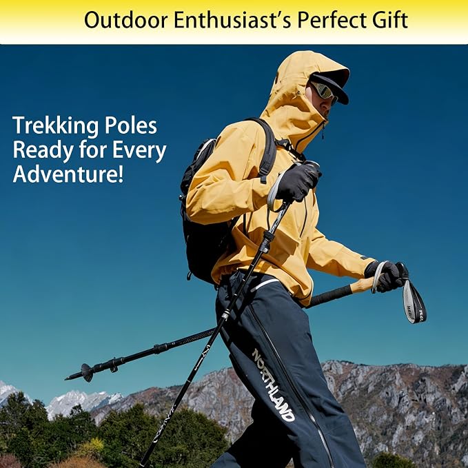 Trekking Poles Hiking Sticks - Lightweight Aluminum Adjustable Telescopic Walking Poles with Cork Grips & Metal Flip Lock for Men Women, Backpacking, Camping, Mountain Climbing