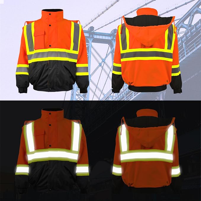 High Visibility Winter Safety Jackets for Men Waterproof-Warm Reflective Jackets Fleece Lining for Work Construction