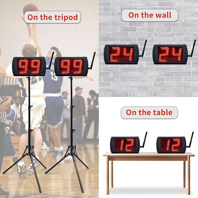 YZ 5 Inch LED Basketball Shot Clock Timer, Custom Countdown Timer (12/14/20/24/30 Seconds), Portable with Remote Control & Buzzer for Basketball Courts