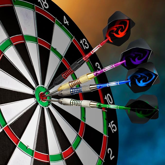 WINSDART Steel Tip Darts 12 Pack Set with Nonslip Iron Barrel Aluminum Dart Shafts and Flights Darts Sharpener an Gift Box