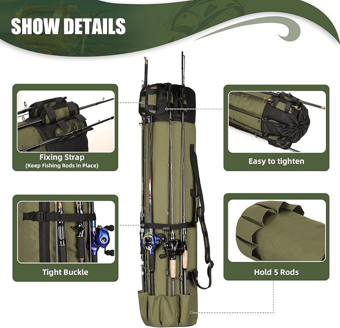 Fishing Pole Bag Rod Case, Folding Fishing Pole Bag Fishing Gear