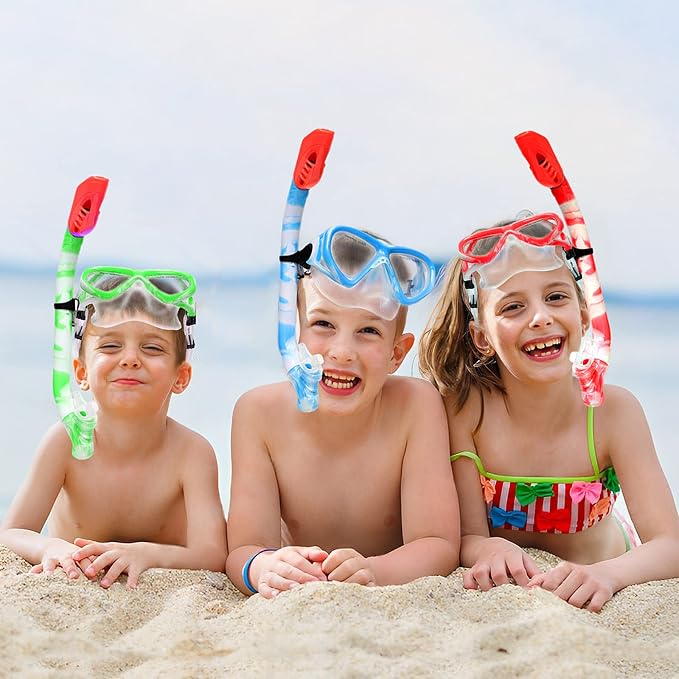 2 Sets Snorkeling Gear for Kids, Kids Snorkel Set for Ages 6-14, Dry Top Snorkel Mask Set for Youth Boys Girls Junior, Tempered Glass Diving Swimming Mask Goggles