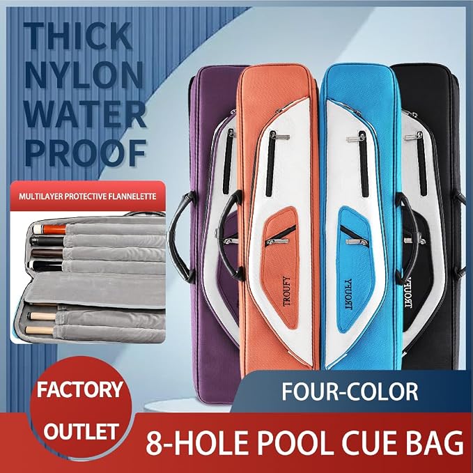 Pool Cue Case – Durable 4x4 & 4x5 Billiard Pool Cue Stick Carrying Case with Large Storage Space, Waterproof Billiards Accessories
