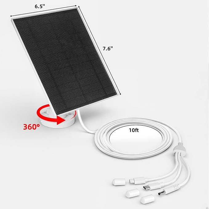 LIYVZ 5W Solar Panel for Security Camera 5V 2-Pack, Solar Panel with Battery 8000mAh. Continuous Power 3-in-1 Micro USB & USB C Solar Charger with Rechargeable Li-ion Battery