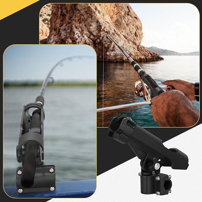 Threlaco Fishing Rod Holder for Boat Adjustable Rod Racks with Side Mount Bulk Swivel Pole Holders for Boats with Combo Mount, Fishing Accessories, Black