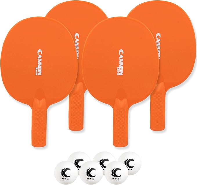Cannon Sports Unbreakable Table Tennis Paddle Set - 4 Rackets with 6 Pack of 3-Star Table Tennis Balls – Portable Set for 4 Players