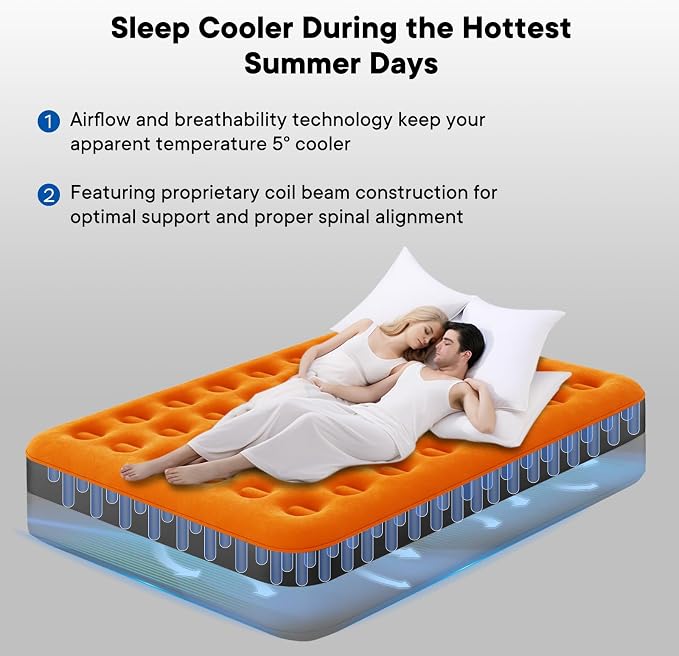 Luxchoice Air Mattress Twin with Built-in Rechargeable Pump 9'' Camping Inflatable Mattress Portable Blow up Air Bed for Tent Travel Guests Home & Outdoors