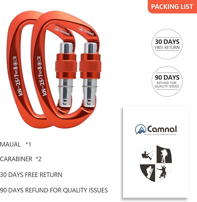 Heavy Duty Carabiner UIAA Certified Locking Carabiner 25KN (About 5620 lbs) Screw Lock Carabiner D Shape Carabiner Clip for Rock Climbing, Mountaineer, Aerial Work