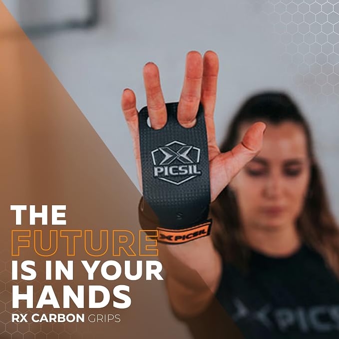PICSIL - RX Grips | Synthetic Workout & Gymnastics Grips | Ultra-Resistant Carbon Fibre for Cross Training | Helps Prevent Tears & Blisters | Carbon Fibre Material | Use wiht Chalk |
