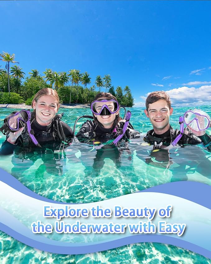 Snorkeling Gear for Adults, Adult Snorkel Set with Panoramic Anti-Leak and Anti-Fog Tempered Glass Snorkel Mask, Dry Top Snorkel, Snorkle Mask Set Adult with Mesh Bag Ear Plug for Snorkeling