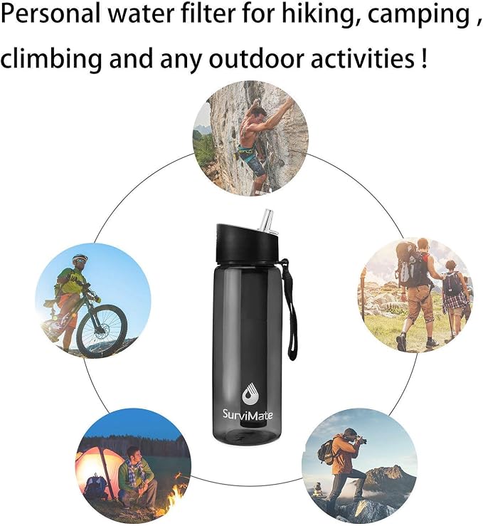 SurviMate Black and Blue Filtered Water Bottles