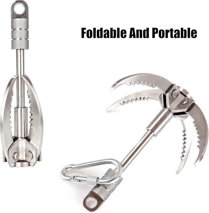 Grappling Hooks - Survival Claw Multifunctional Stainless Steel Large Hook with 20M(64ft) Static Rock Nylon Rope, Grappling Hook with Rope, Tree Climbing Gear Anchoring Fishing Rescue Vehicle Towing