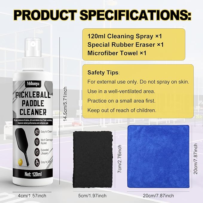 4.06 Oz Pickleball Paddle Cleaner, Restore the Luster of the Racket Surface | 5*7*1 Cm Pickleball Paddle Eraser, Includes a Towel to Remove Dirt and Sweat, Suitable for All Rackets
