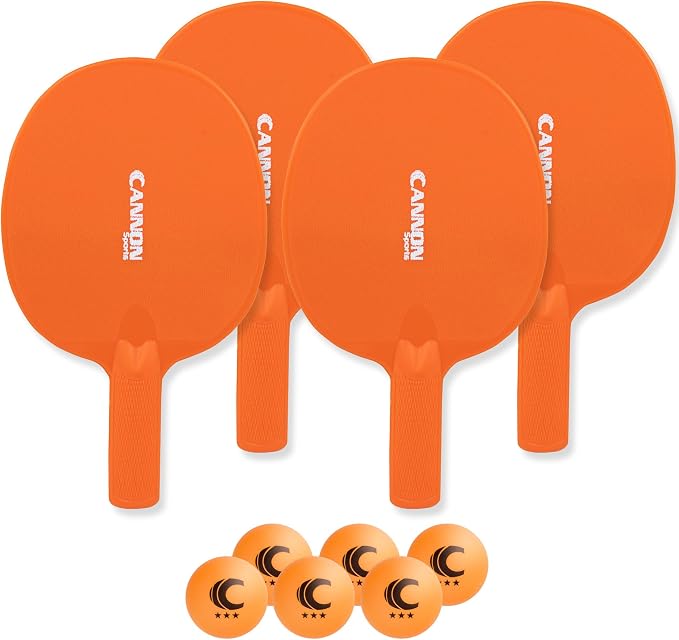 Cannon Sports Unbreakable Table Tennis Paddle Set - 4 Rackets with 6 Pack of 3-Star Table Tennis Balls – Portable Set for 4 Players
