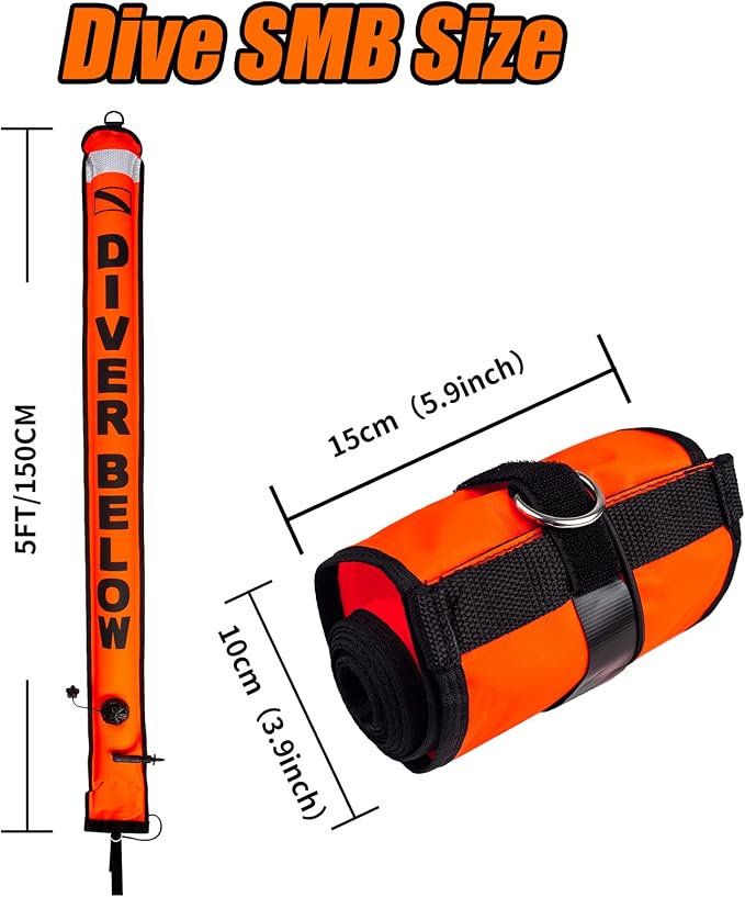 Diving SMB Surface Marker Buoy, High Visibility Inflatable Scuba Signal Tube with Reflective Strip, Safety Sausage Surface Signal Marker Buoy Float for Underwater Diving Snorkeling