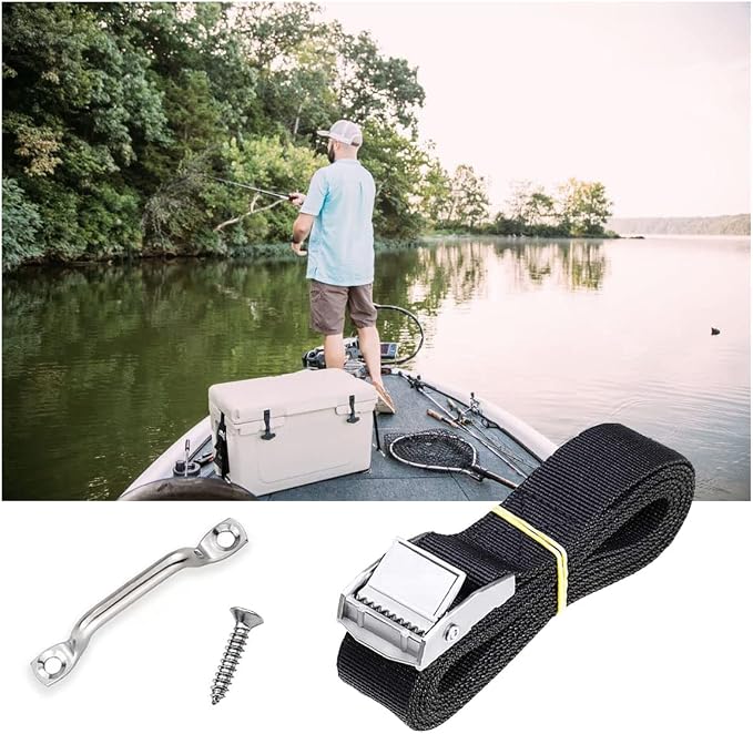 78'' Battery Tie Down Strap for Boats,Battery Box Hold Down Straps Kit with Stainless Steel Cam Buckle,Stainless Steel Deck Loop Mounts and SS Screws,Used for Cooler,Fuel Tank,YETI,RTIC,RV and More