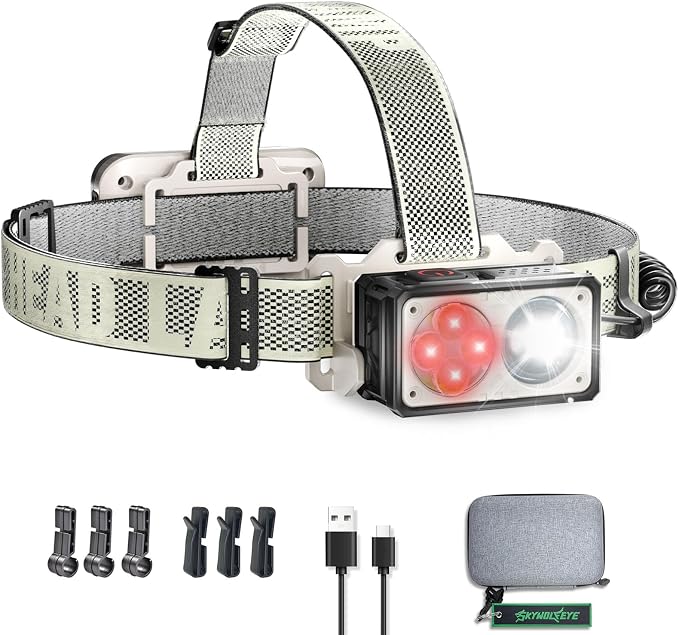 LED Headlamp Rechargeable, 2500 High Lumens Head Lamp with Red Light 8 Modes,Waterproof Lightweight Hardhat Head Flashlight for Camping Running Fishing Crafting Mechanic Work