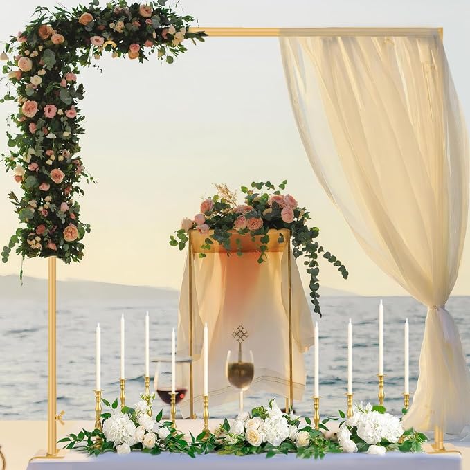 Over The Table Rod Stand with Clamps Adjustable 31"-110'' Length 31"-64" Height Gold Table Balloon Arch Stand with Storage Bag, Metal Decorating Rod Hanging