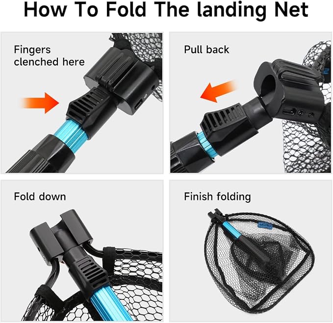 SANLIKE Collapsible Telescopic Fishing Net Rubber Coated Fresh/Salt Water