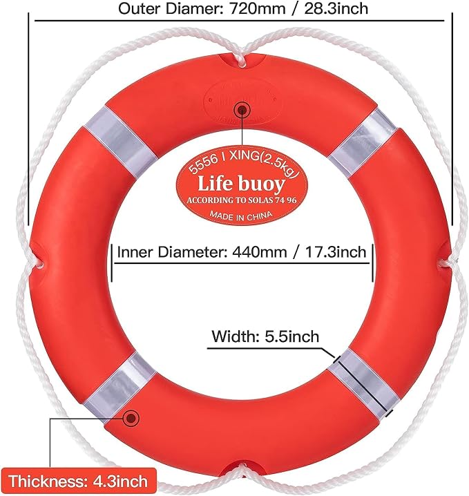 Generic 30 inch Boat Safety Throw Ring with Water Floating Lifesaving Rope 98.4FT Set,2.5KG International Standard Throw Ring, red