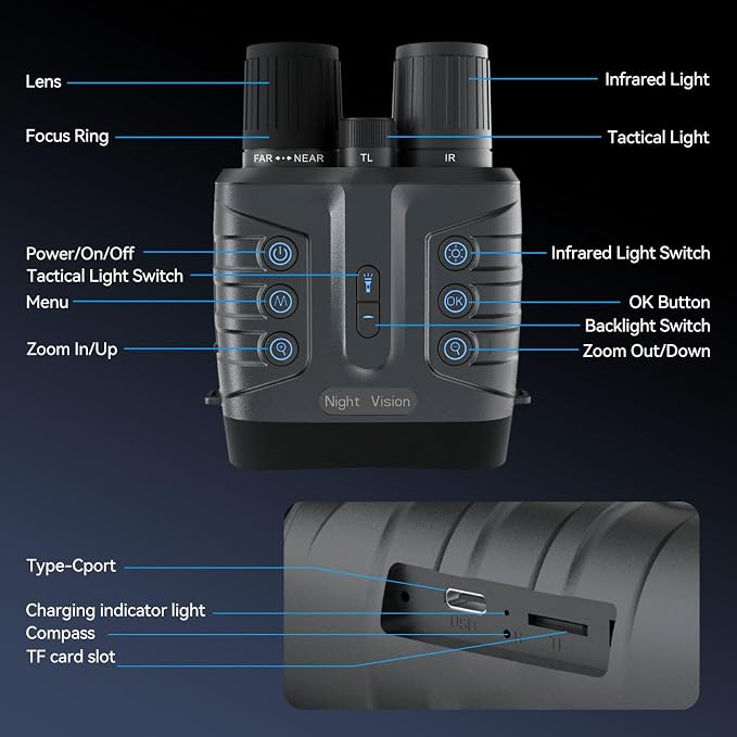 Night Vision Goggles,4K Full-Color Night Vision Binoculars for Adults with 3" HD Screen, 10000mAh Battery & 1968FT Night Vision Range,64GB Card,850nm Infrared,8X Zoom, Ideal for Camping & Hiking