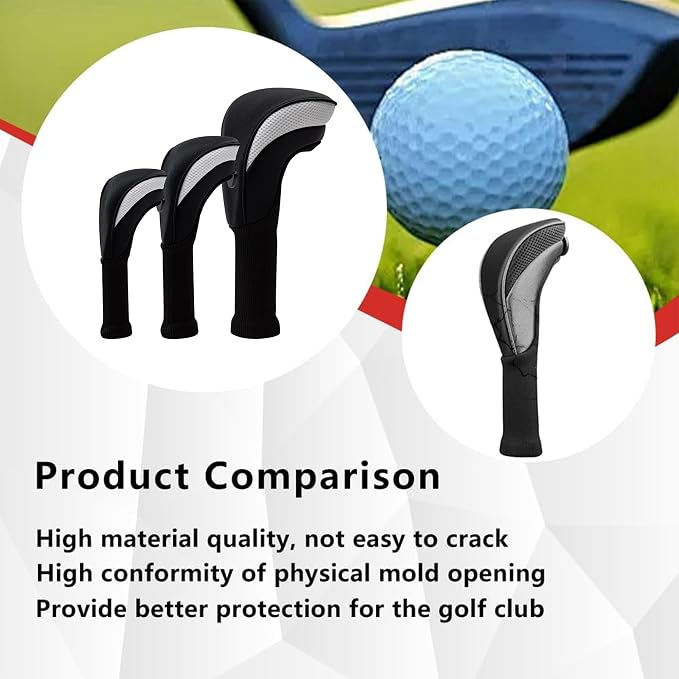 Golf Club Head Covers for Woods 3/4/5/6 Pieces Long Neck Mesh Sports Golf Club Headcovers Set with Interchangeable No. Tags 3 4 5 6 7 X Golf Accessories for Men Women