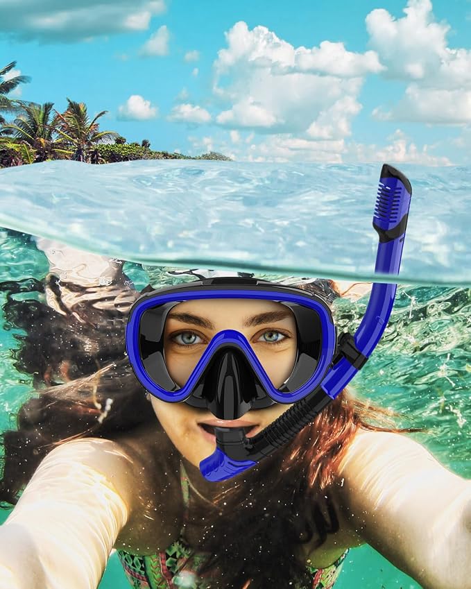 Snorkeling Gear for Adults 2-Pack | Anti-Fog & Anti-Leak Snorkeling Mask | Breath-Free Dry Snorkel | 180° Panoramic View with Quick-Dry Bags