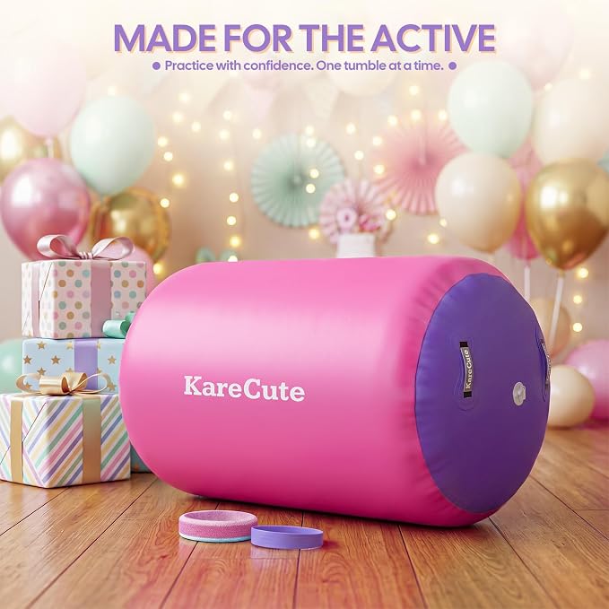 Gymnastics Air Barrel Roller, Inflatable Octagon Tumbling Mat, Tumble Track Equipment for Kids, Cheerleading & Back Handspring Training for Home Gym without Pump