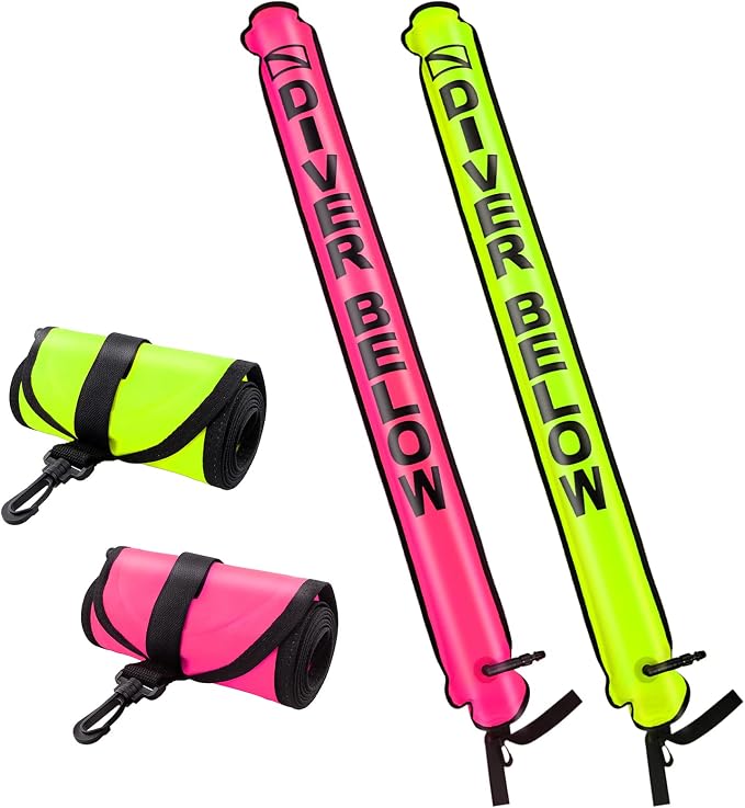 Surface Marker Buoy, Scuba Diving Surface Marker Signal Tube with Reflective Strip and Plastic Clip