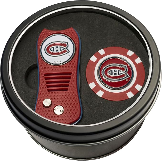 Team Golf NHL Gift Set Retractable Divot Tool & Chip, Includes 2 Double-Sided Enamel Ball Markers, Patented Design, Less Damage to Greens, Retractable Mechanism